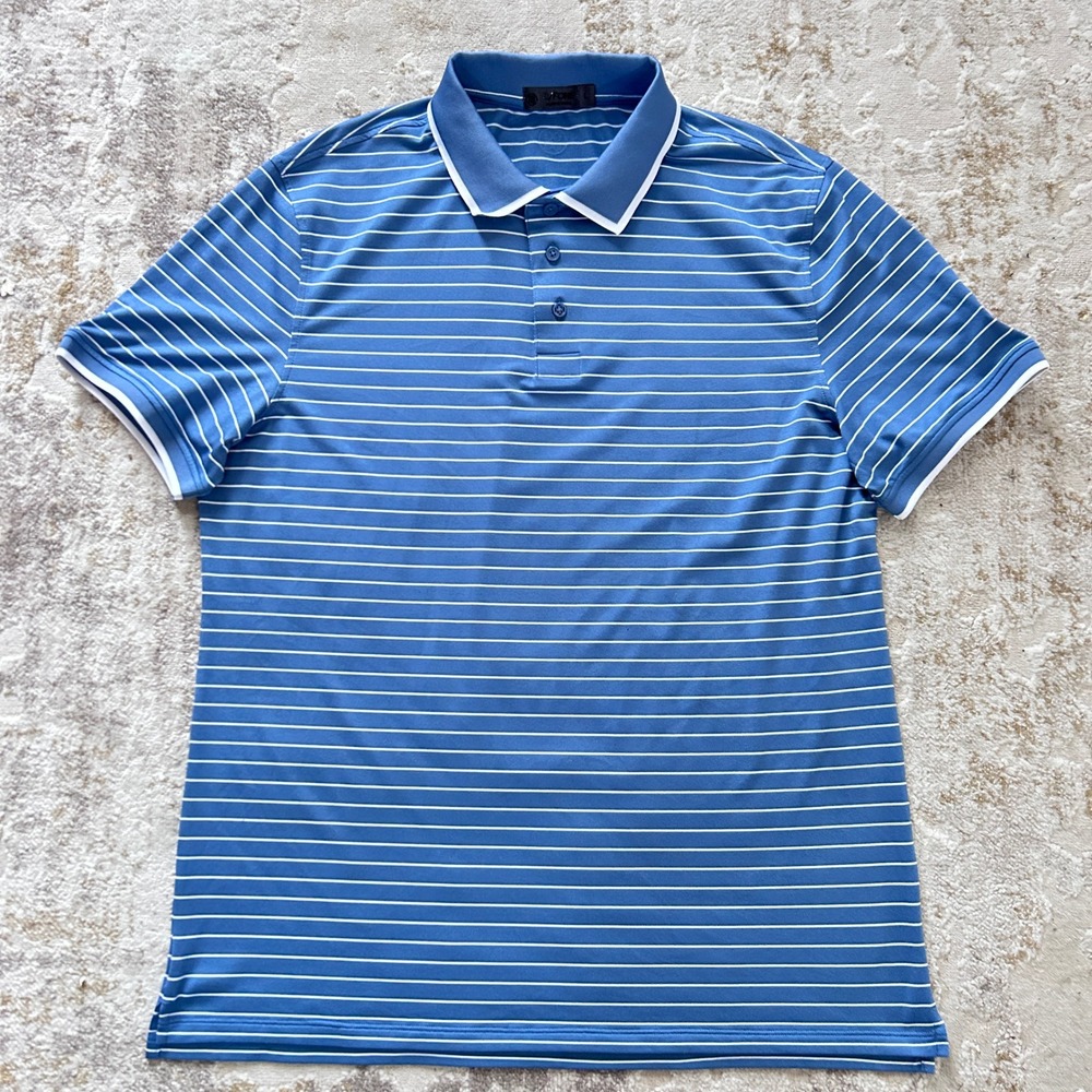 G/FORE Blue and White Striped Polo Shirt